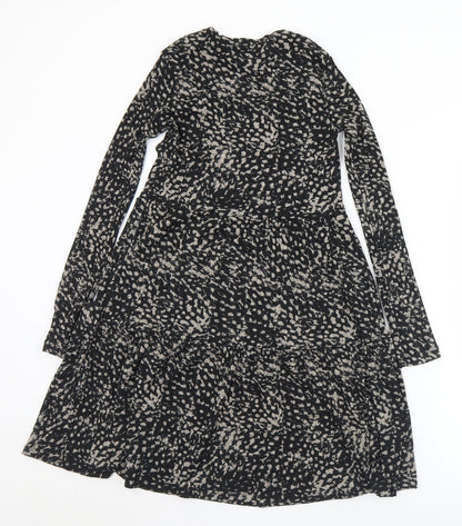 River Island Womens Black Geometric Polyester Fit & Flare  Size 6  Round Neck