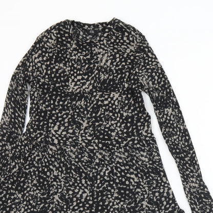 River Island Womens Black Geometric Polyester Fit & Flare  Size 6  Round Neck