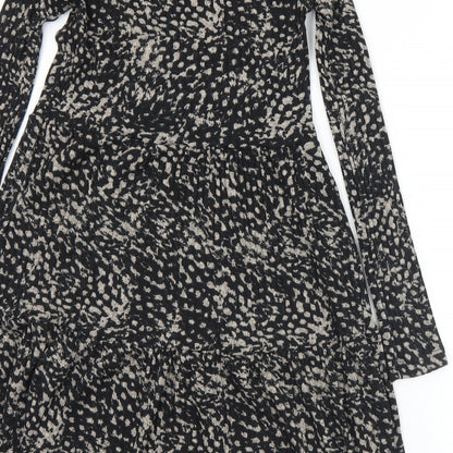 River Island Womens Black Geometric Polyester Fit & Flare  Size 6  Round Neck
