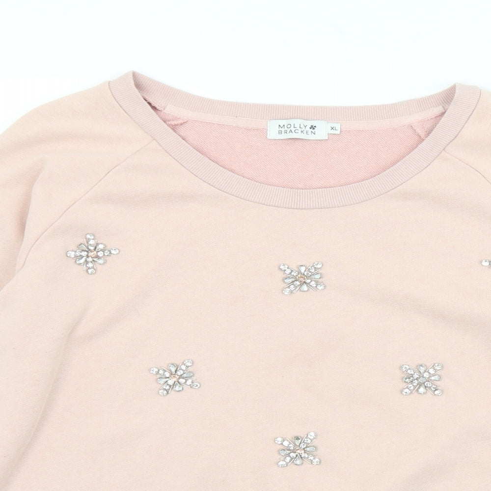 Molly Bracken Womens Pink  Cotton Pullover Sweatshirt Size XL