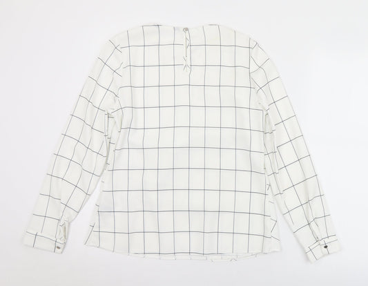 F&F Womens White Check Polyester Wrap Blouse Size 8 Round Neck