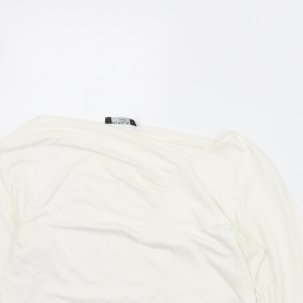 Patrick Bernard Womens White  Viscose Basic T-Shirt Size S V-Neck