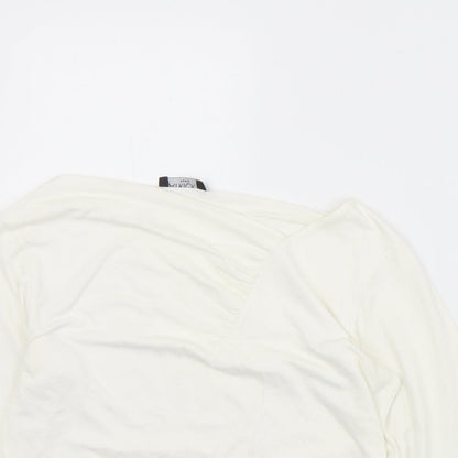 Patrick Bernard Womens White  Viscose Basic T-Shirt Size S V-Neck