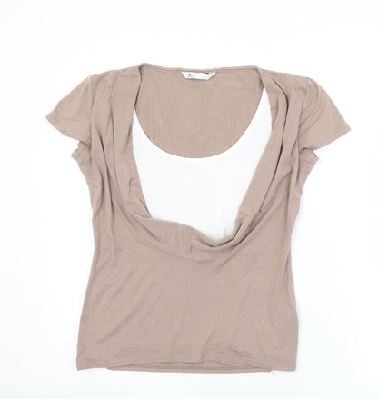 Womens UK Size 10 BHS Brown Basic T-Shirt
