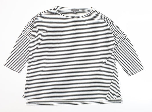 Primark Womens Black Striped Polyester Basic T-Shirt Size 10 Round Neck - 10/12