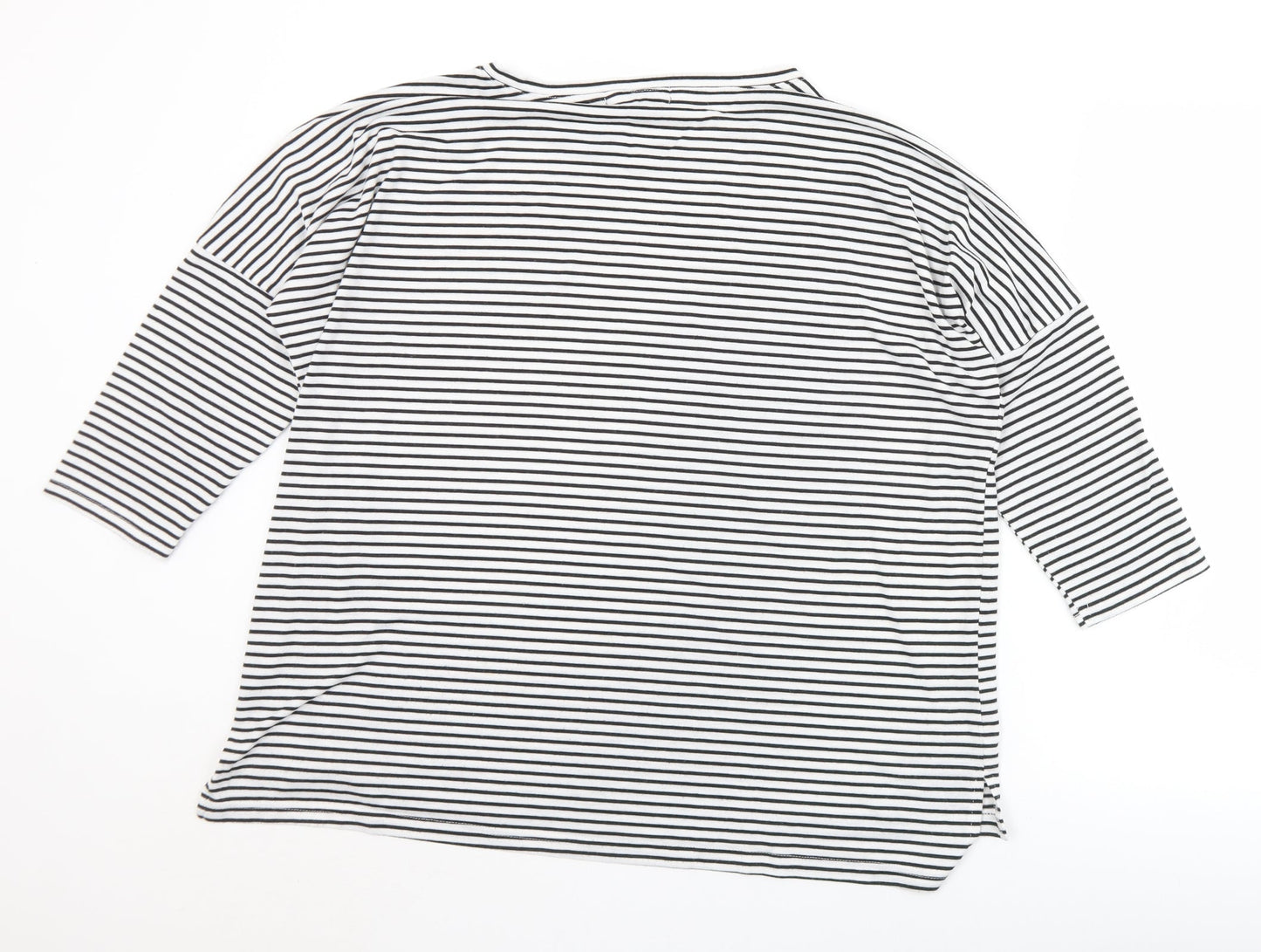 Primark Womens Black Striped Polyester Basic T-Shirt Size 10 Round Neck - 10/12