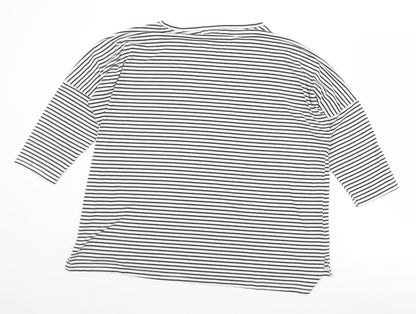 Primark Womens Black Striped Polyester Basic T-Shirt Size 10 Round Neck - 10/12