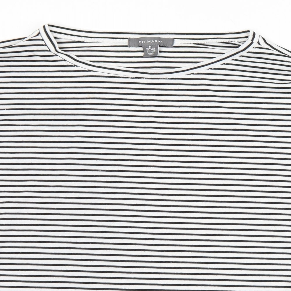 Primark Womens Black Striped Polyester Basic T-Shirt Size 10 Round Neck - 10/12