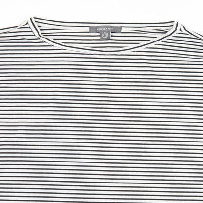 Primark Womens Black Striped Polyester Basic T-Shirt Size 10 Round Neck - 10/12