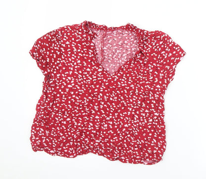 SheIn Womens Red Geometric Cotton Basic Blouse Size S V-Neck