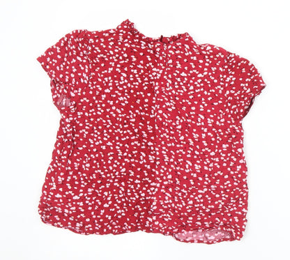 SheIn Womens Red Geometric Cotton Basic Blouse Size S V-Neck