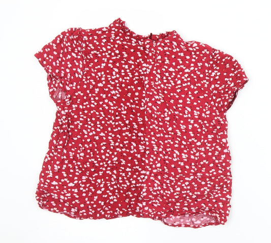 SheIn Womens Red Geometric Cotton Basic Blouse Size S V-Neck