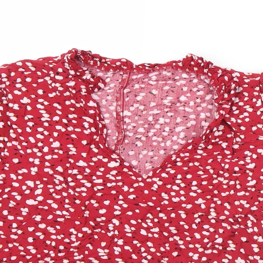 SheIn Womens Red Geometric Cotton Basic Blouse Size S V-Neck