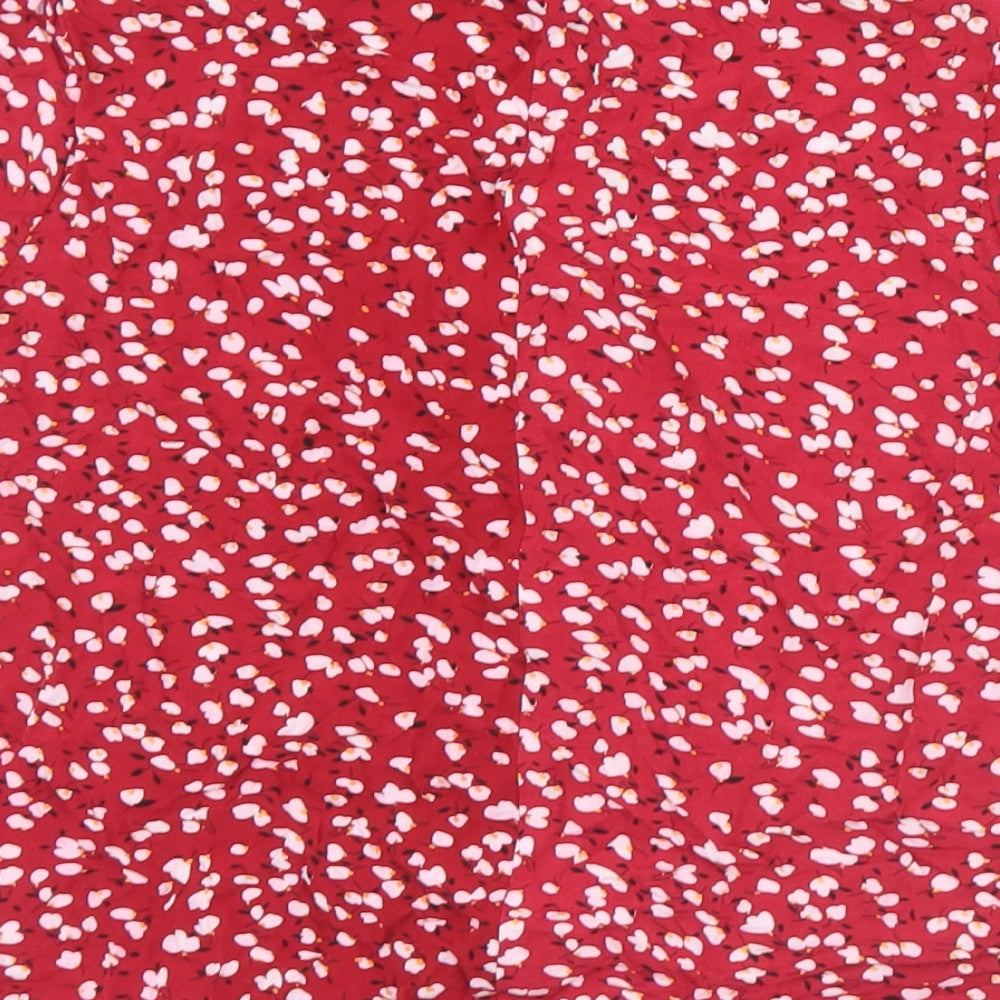 SheIn Womens Red Geometric Cotton Basic Blouse Size S V-Neck