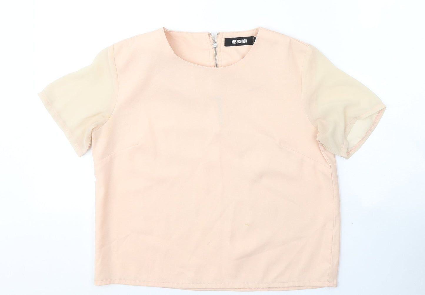 Missguided Womens Beige  Polyester Cropped T-Shirt Size 6 Round Neck