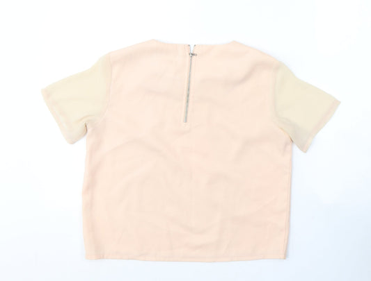 Missguided Womens Beige  Polyester Cropped T-Shirt Size 6 Round Neck
