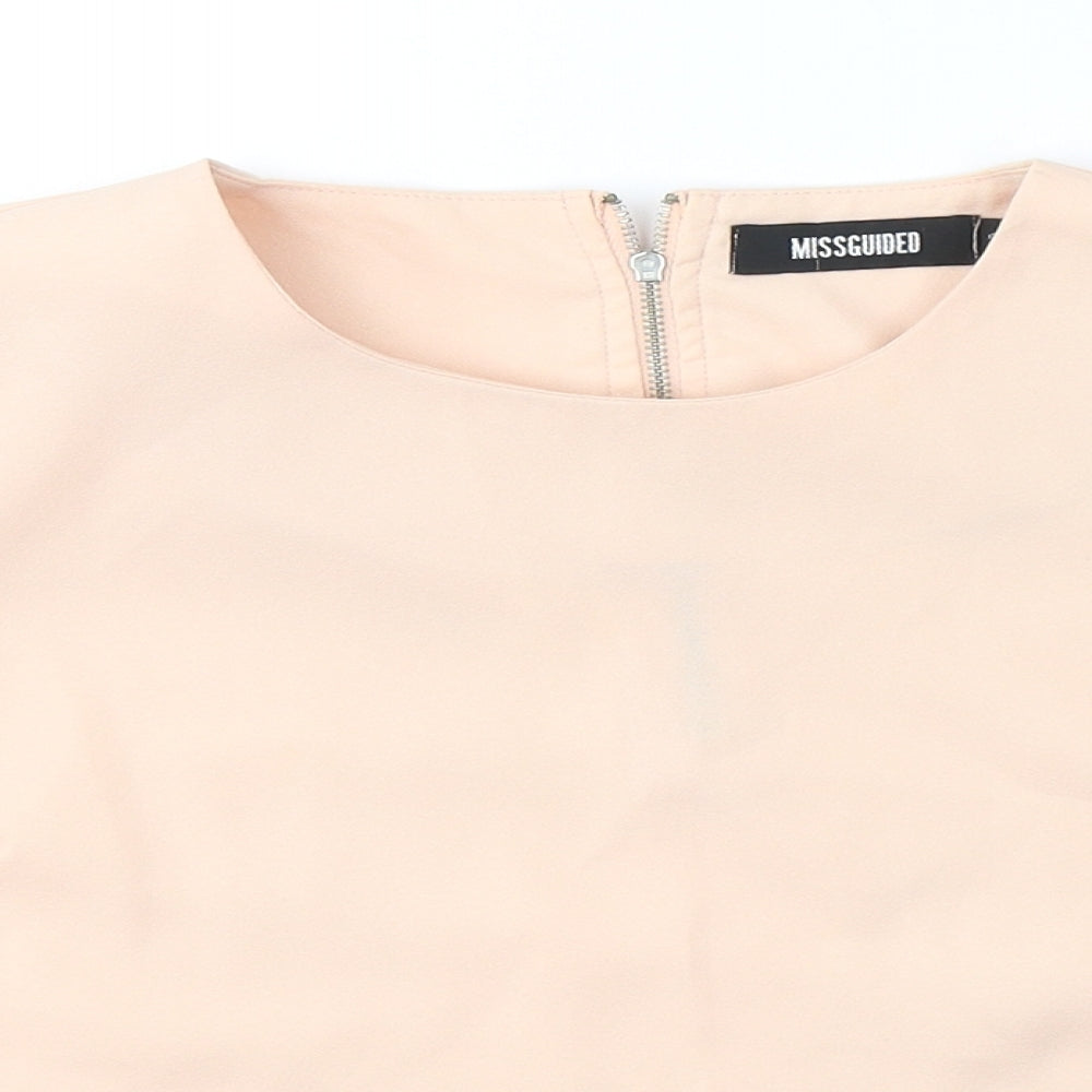 Missguided Womens Beige  Polyester Cropped T-Shirt Size 6 Round Neck