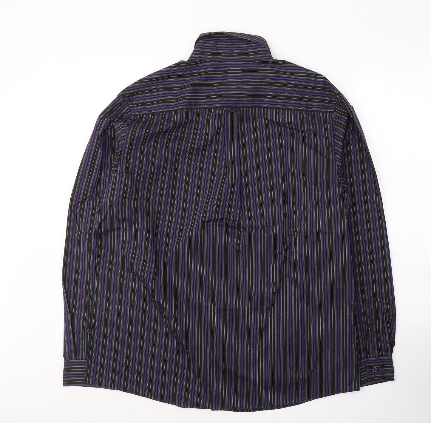 George Mens Purple Striped Polyester  Button-Up Size L Collared Button