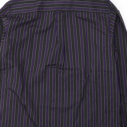 George Mens Purple Striped Polyester  Button-Up Size L Collared Button