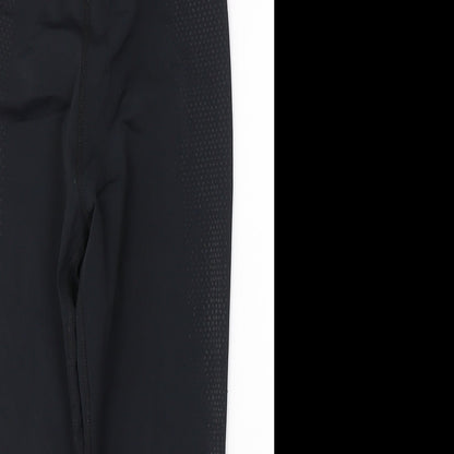 Close-up detail of WORKOUT women’s black polyester cropped leggings, size UK 10, 18-inch leg regular pullover