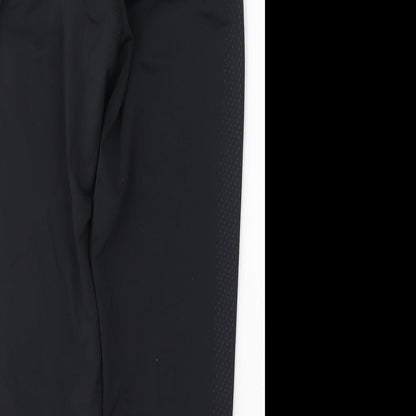 Brand and care label for WORKOUT women’s black polyester cropped leggings, size UK 10, 18-inch leg regular pullover