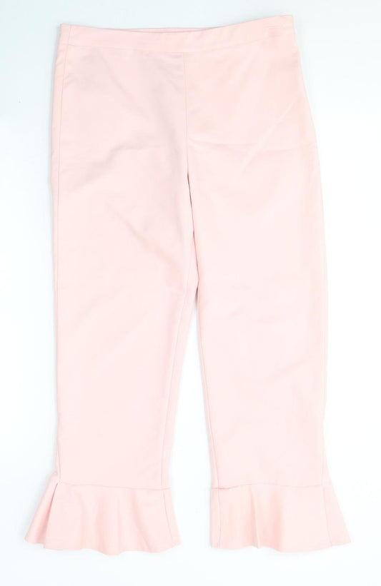 Stradivarius Womens Pink  Polyester Cropped Trousers Size 12 L25 in Regular Button