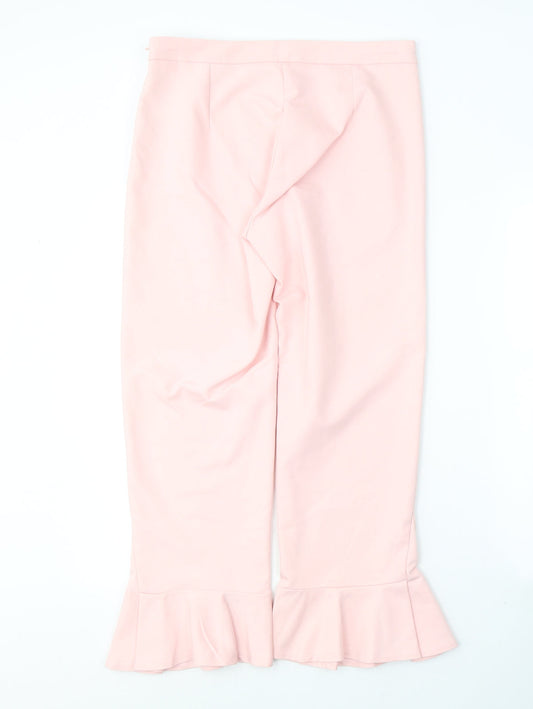 Stradivarius Womens Pink  Polyester Cropped Trousers Size 12 L25 in Regular Button
