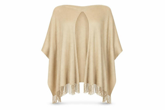 F&F Womens Beige V-Neck  Acrylic Cape Jumper One Size