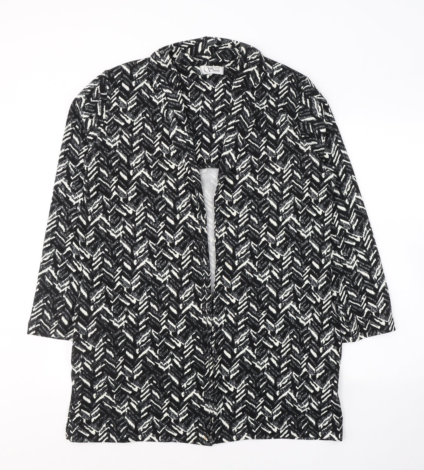 ANNE SMITH Womens Black V-Neck Geometric Polyester Cardigan Jumper Size 14