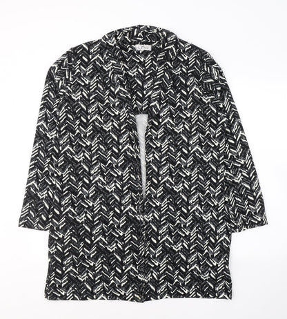 ANNE SMITH Womens Black V-Neck Geometric Polyester Cardigan Jumper Size 14