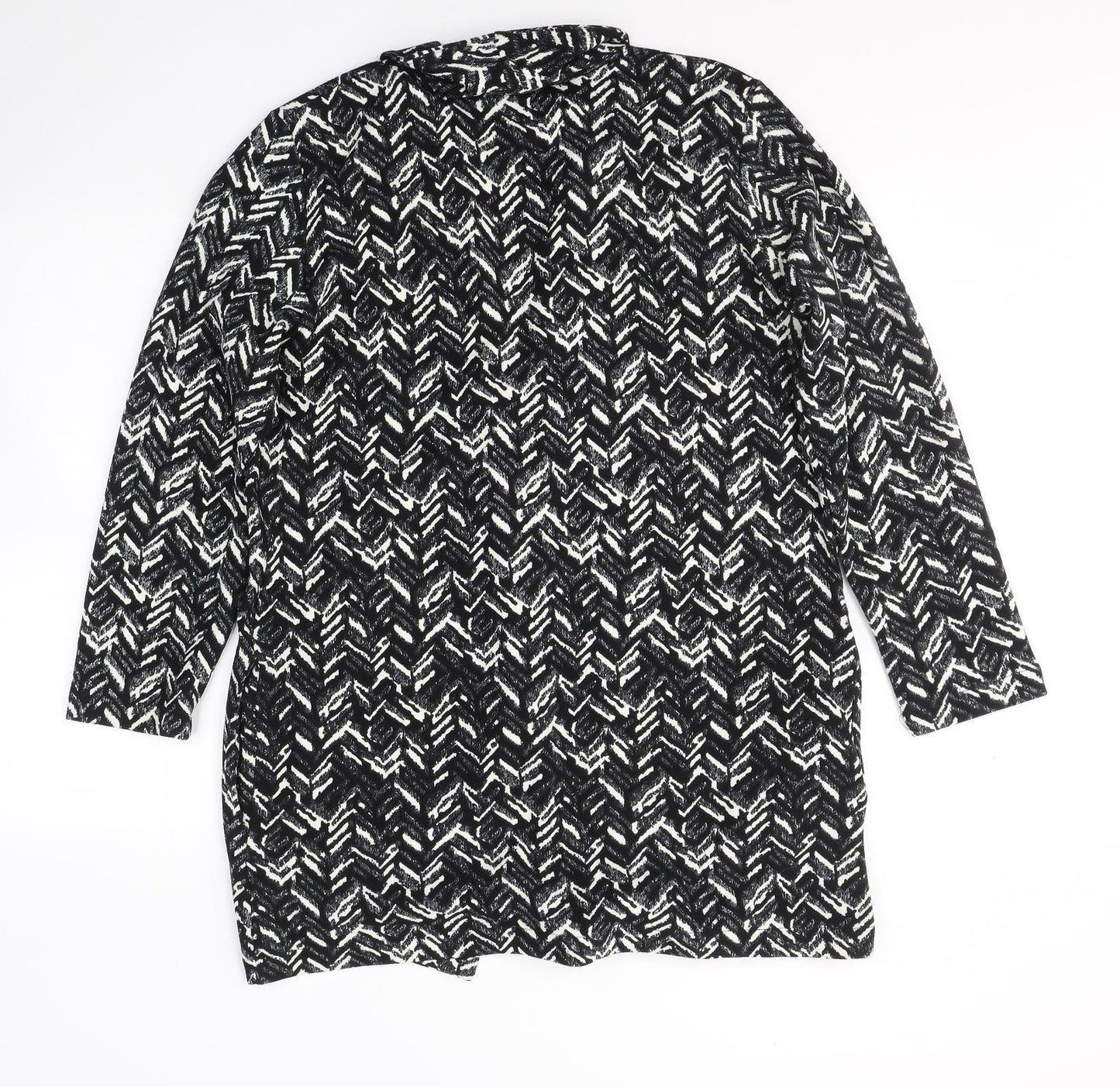 ANNE SMITH Womens Black V-Neck Geometric Polyester Cardigan Jumper Size 14