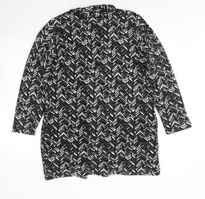 ANNE SMITH Womens Black V-Neck Geometric Polyester Cardigan Jumper Size 14