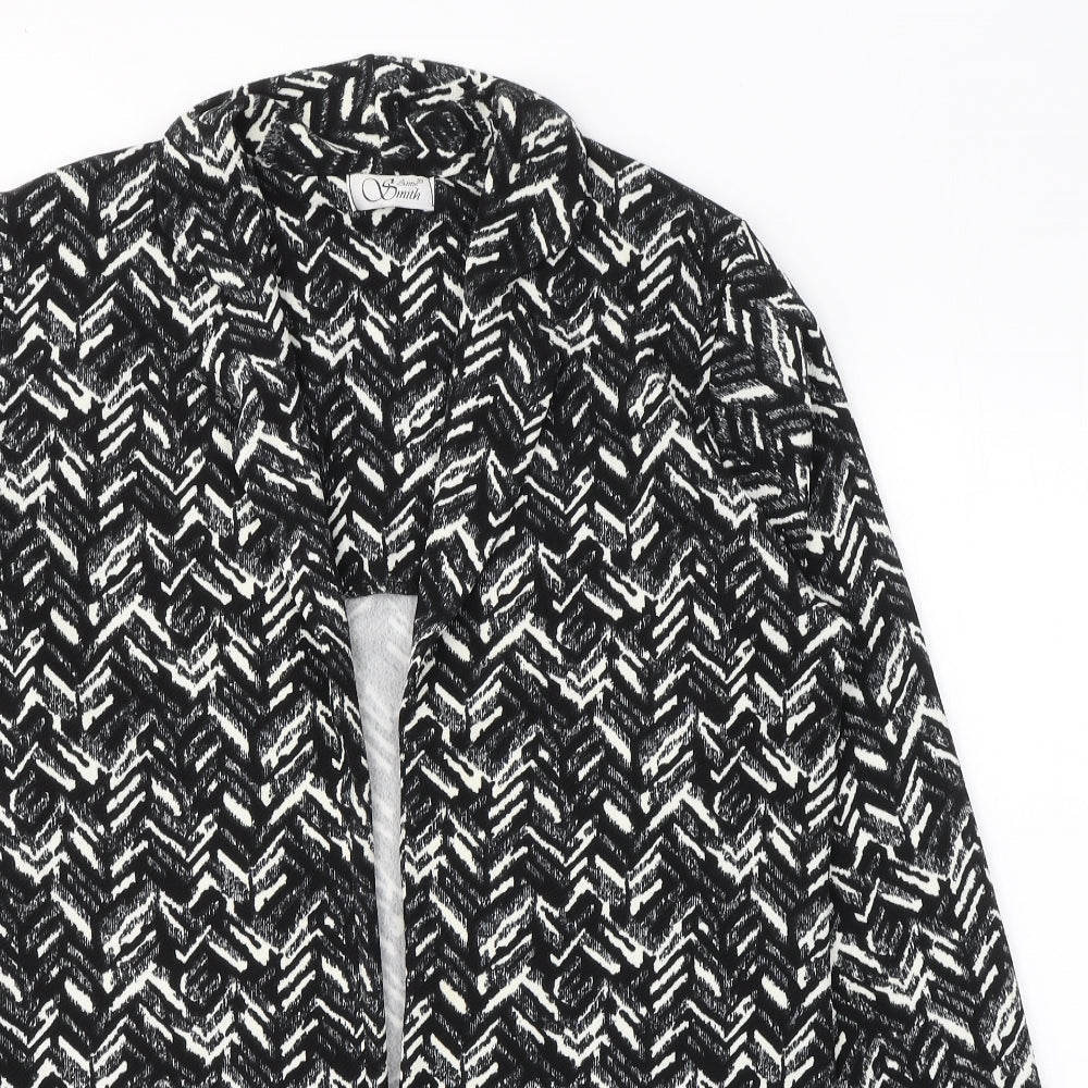 ANNE SMITH Womens Black V-Neck Geometric Polyester Cardigan Jumper Size 14