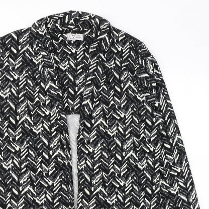 ANNE SMITH Womens Black V-Neck Geometric Polyester Cardigan Jumper Size 14