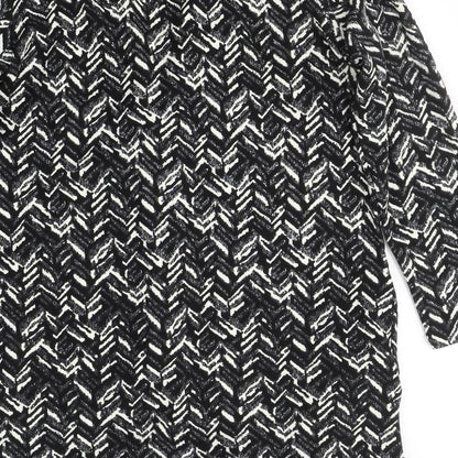 ANNE SMITH Womens Black V-Neck Geometric Polyester Cardigan Jumper Size 14