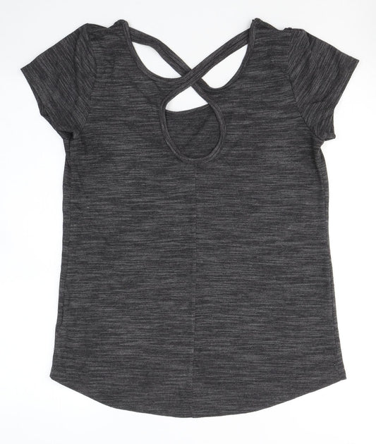 Papaya Womens Grey  Cotton Basic T-Shirt Size S Round Neck