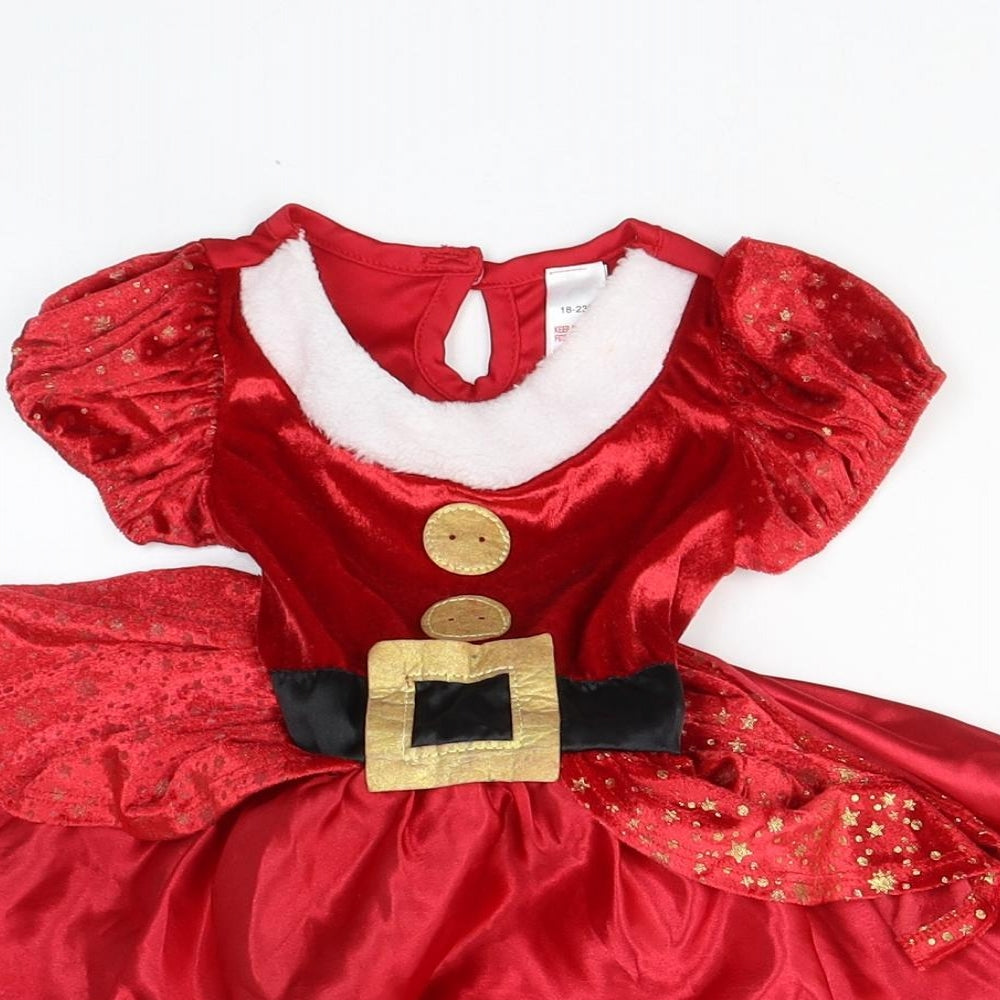 Matalan Girls Red  Polyester Fit & Flare  Size 12-18 Months  Round Neck Pullover - Santa Claus Fancy dress