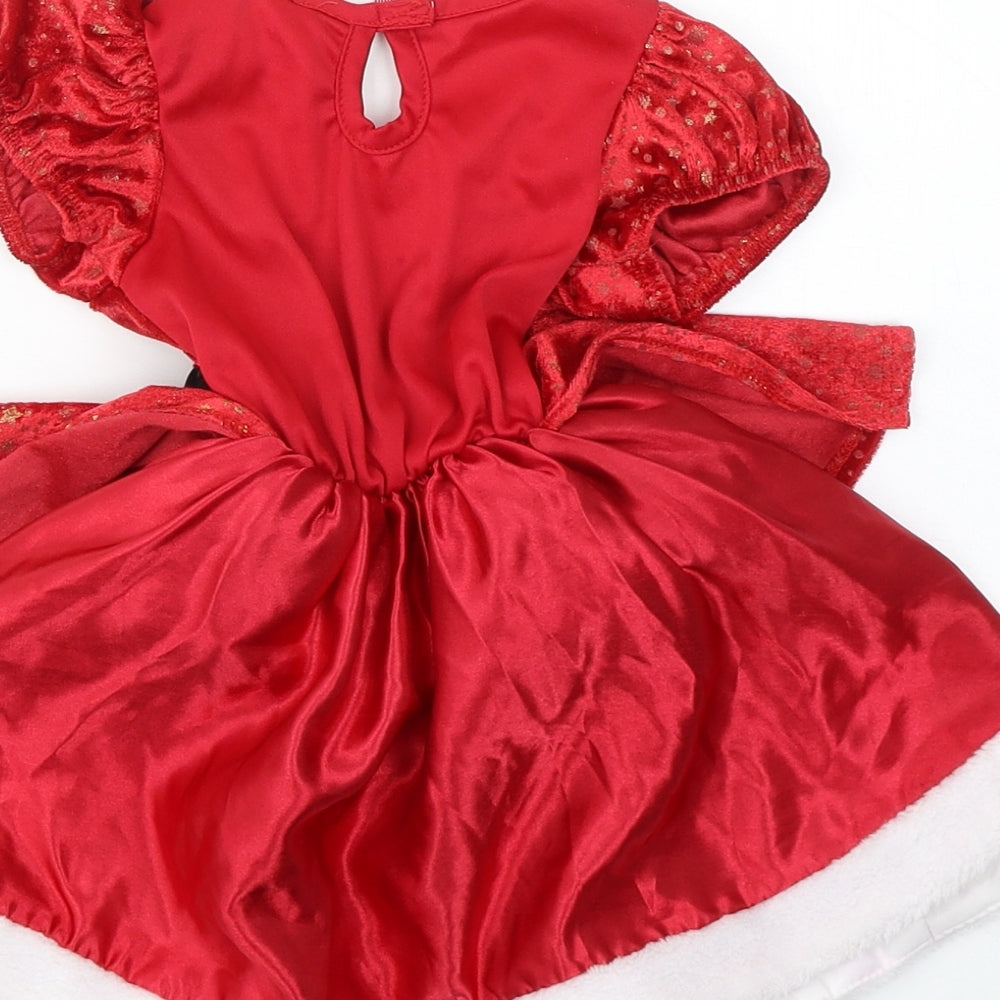 Matalan Girls Red  Polyester Fit & Flare  Size 12-18 Months  Round Neck Pullover - Santa Claus Fancy dress