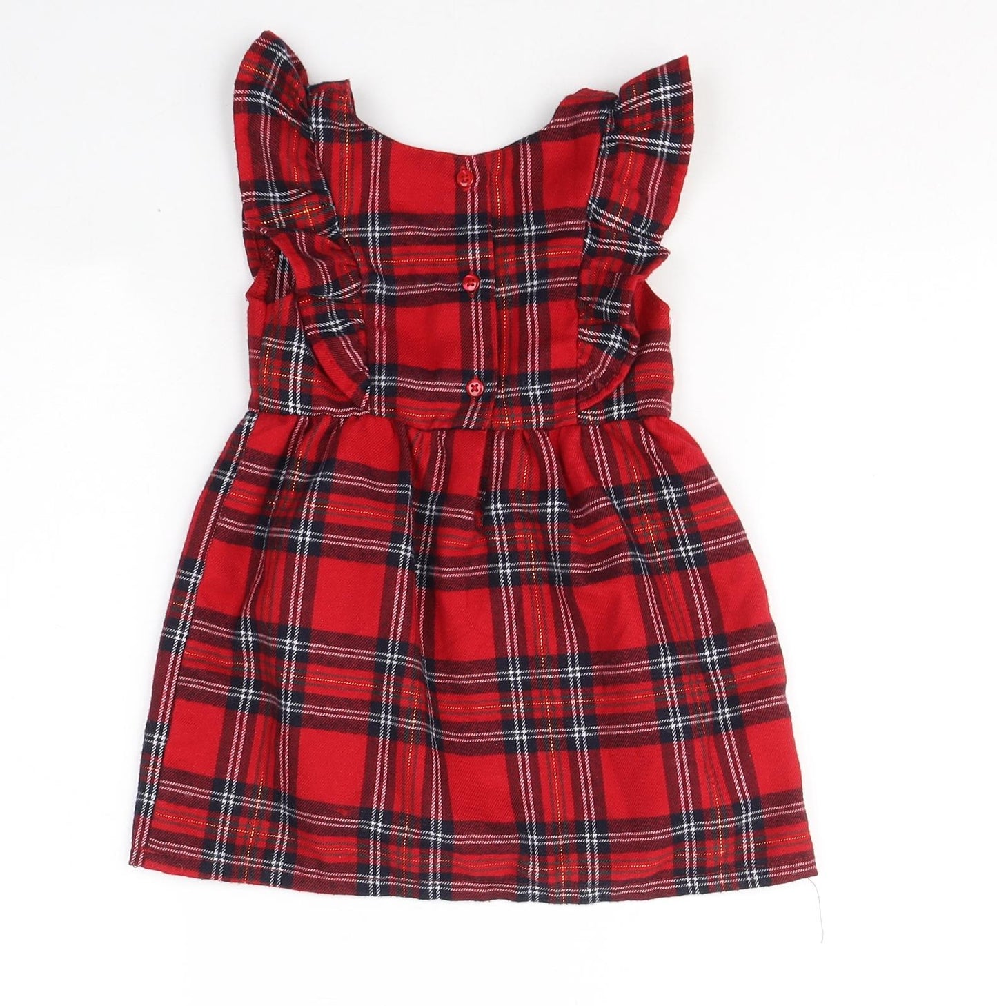 Primark Girls Red Plaid Cotton A-Line  Size 18-24 Months  Round Neck Button