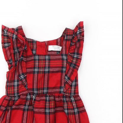 Primark Girls Red Plaid Cotton A-Line  Size 18-24 Months  Round Neck Button