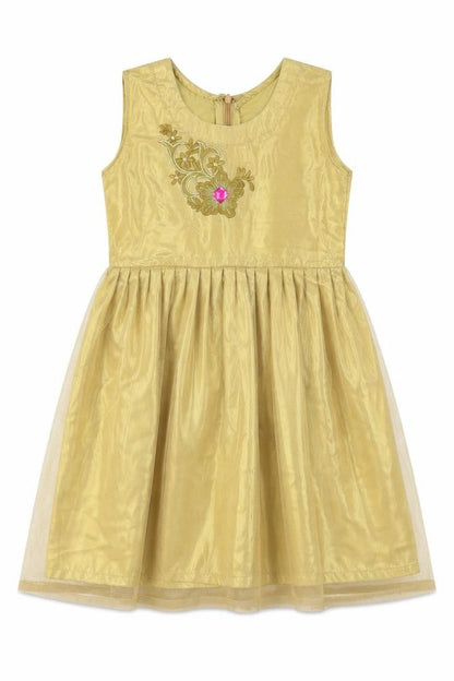 ChenOnel Girls Gold  Polyester Fit & Flare  Size 5-6 Years  Round Neck