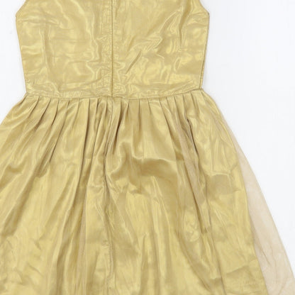 ChenOnel Girls Gold  Polyester Fit & Flare  Size 5-6 Years  Round Neck