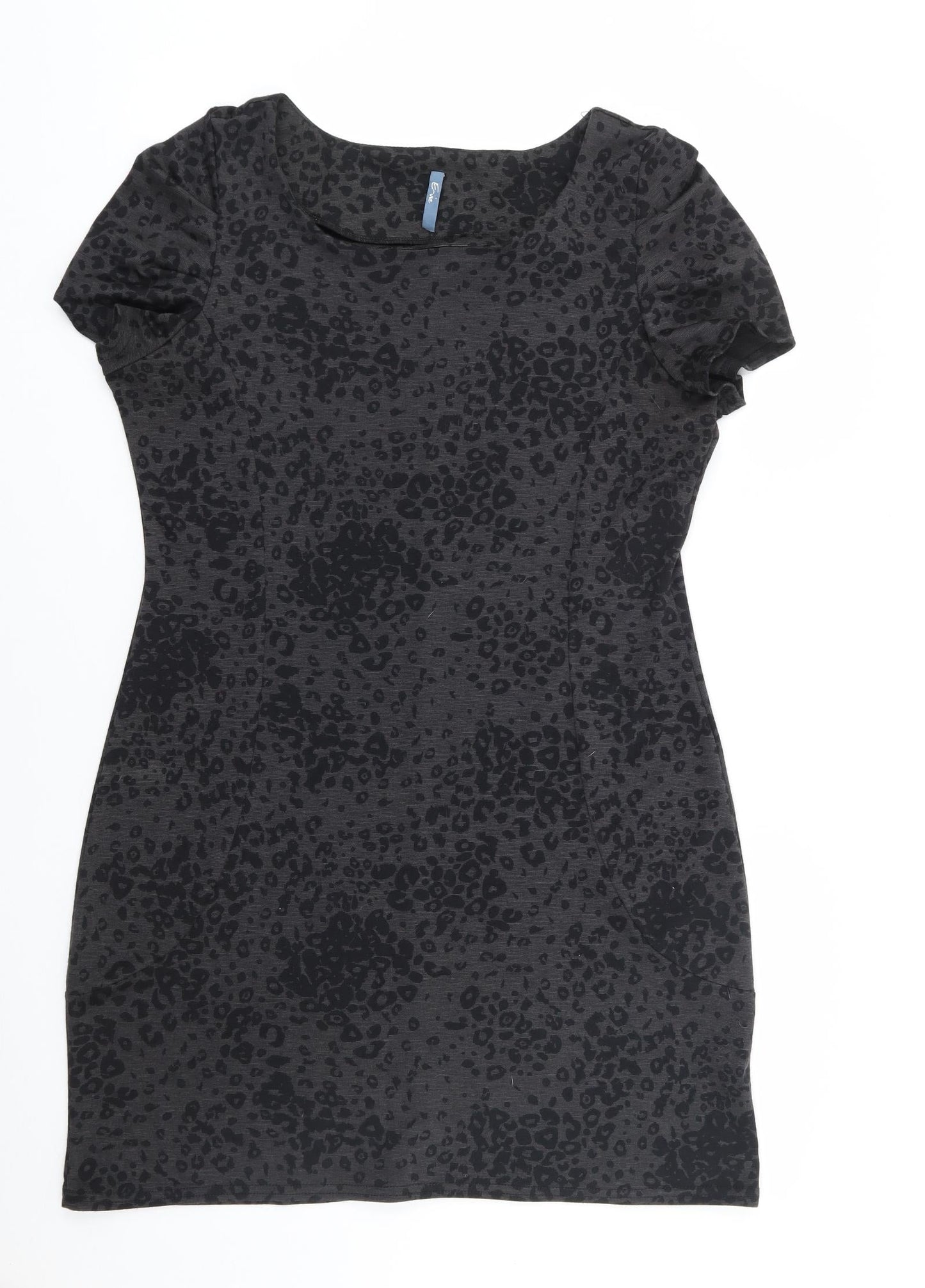 Peacocks Womens Grey Animal Print Polyester Shift  Size 14  Boat Neck Pullover