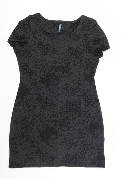 Peacocks Womens Grey Animal Print Polyester Shift  Size 14  Boat Neck Pullover