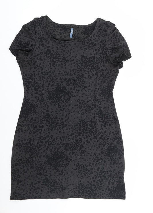 Peacocks Womens Grey Animal Print Polyester Shift  Size 14  Boat Neck Pullover