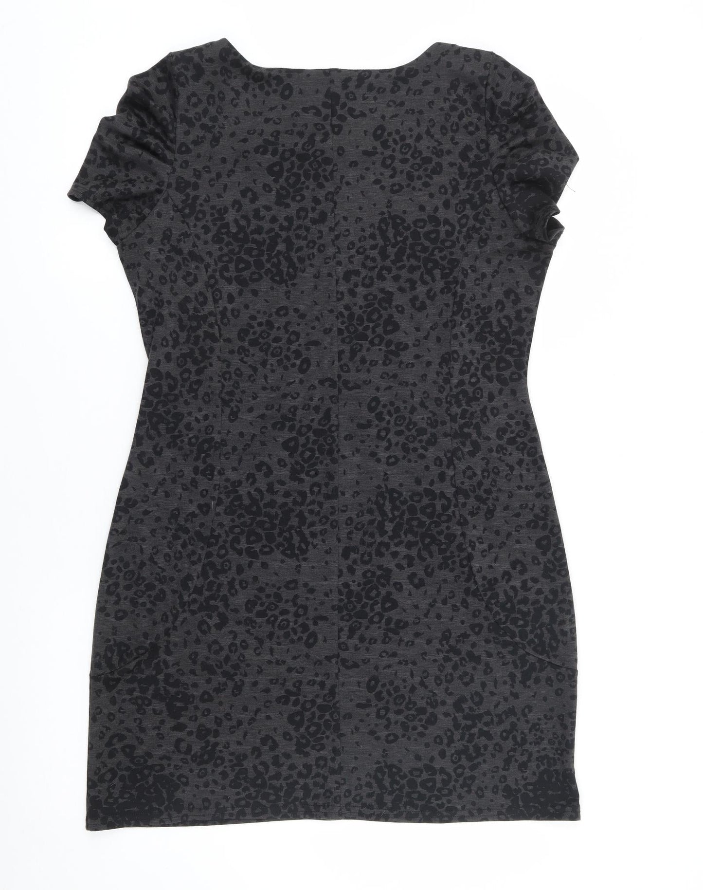 Peacocks Womens Grey Animal Print Polyester Shift  Size 14  Boat Neck Pullover