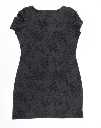 Peacocks Womens Grey Animal Print Polyester Shift  Size 14  Boat Neck Pullover