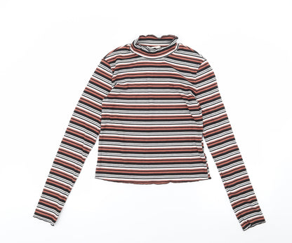 Glamorous Womens Multicoloured Striped Polyester Jersey T-Shirt Size 10 High Neck