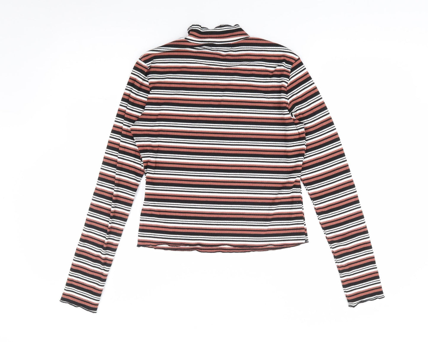 Glamorous Womens Multicoloured Striped Polyester Jersey T-Shirt Size 10 High Neck