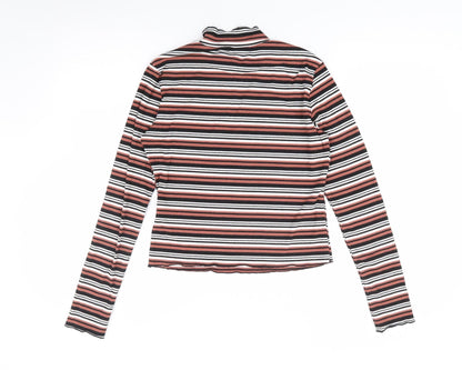 Glamorous Womens Multicoloured Striped Polyester Jersey T-Shirt Size 10 High Neck